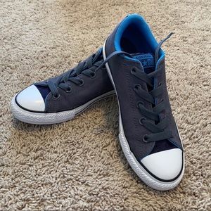 Blue and gray converse